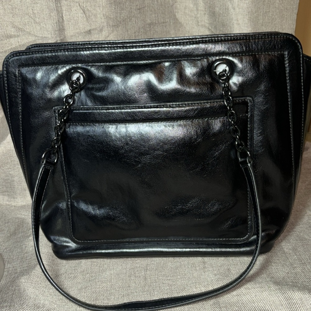 Calvin Klein Hailey Tote, Black with Black Chain Career-wear, Business